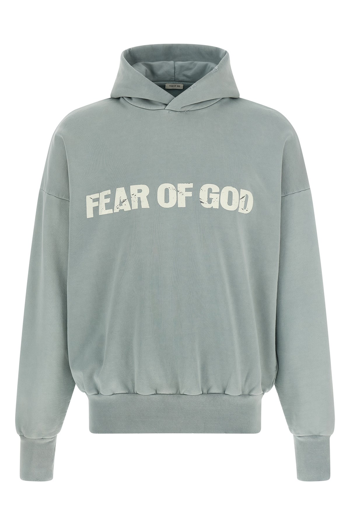Fear Of God Heaven Distressed Logo-print Cotton-jersey Hoodie In Green