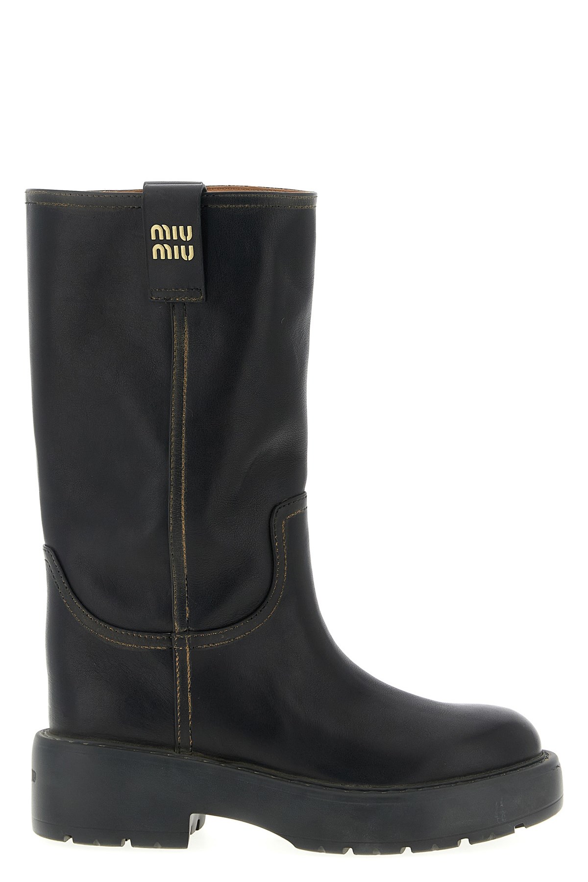 Miu Miu Round-toed Ankle Boots In Black