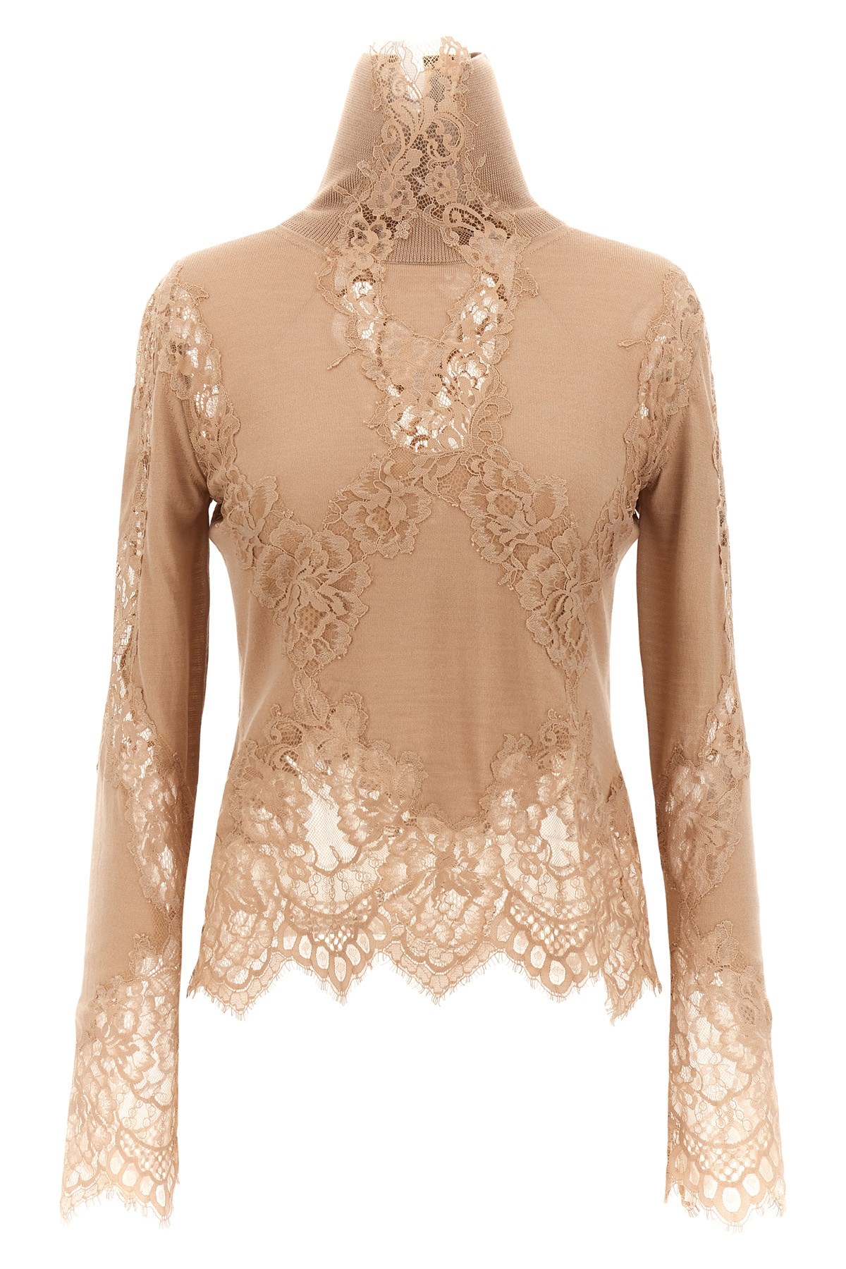 Ermanno Scervino Lace Insert Sweater Sweaters And Cardigans Beige In Nude