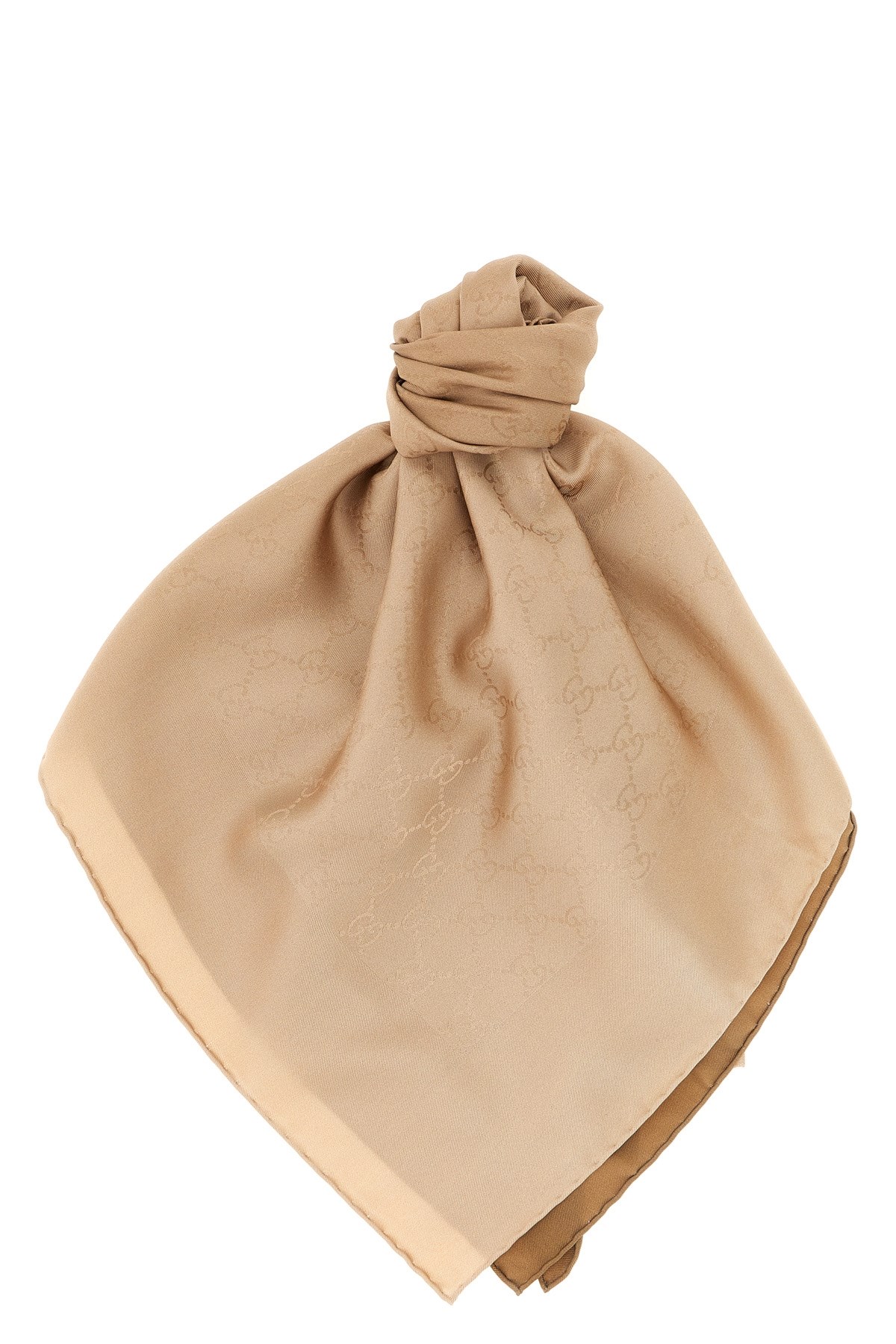 Gucci Monogram Patterned Silk Square Scarf In Neutral