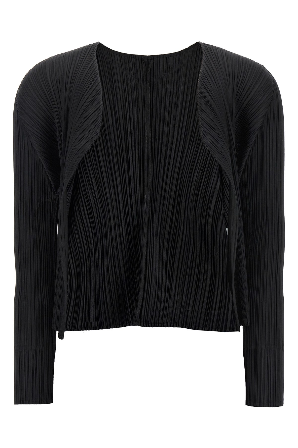 Issey Miyake Long Sleeve Cardigan Featuring A Pleated Design In Black