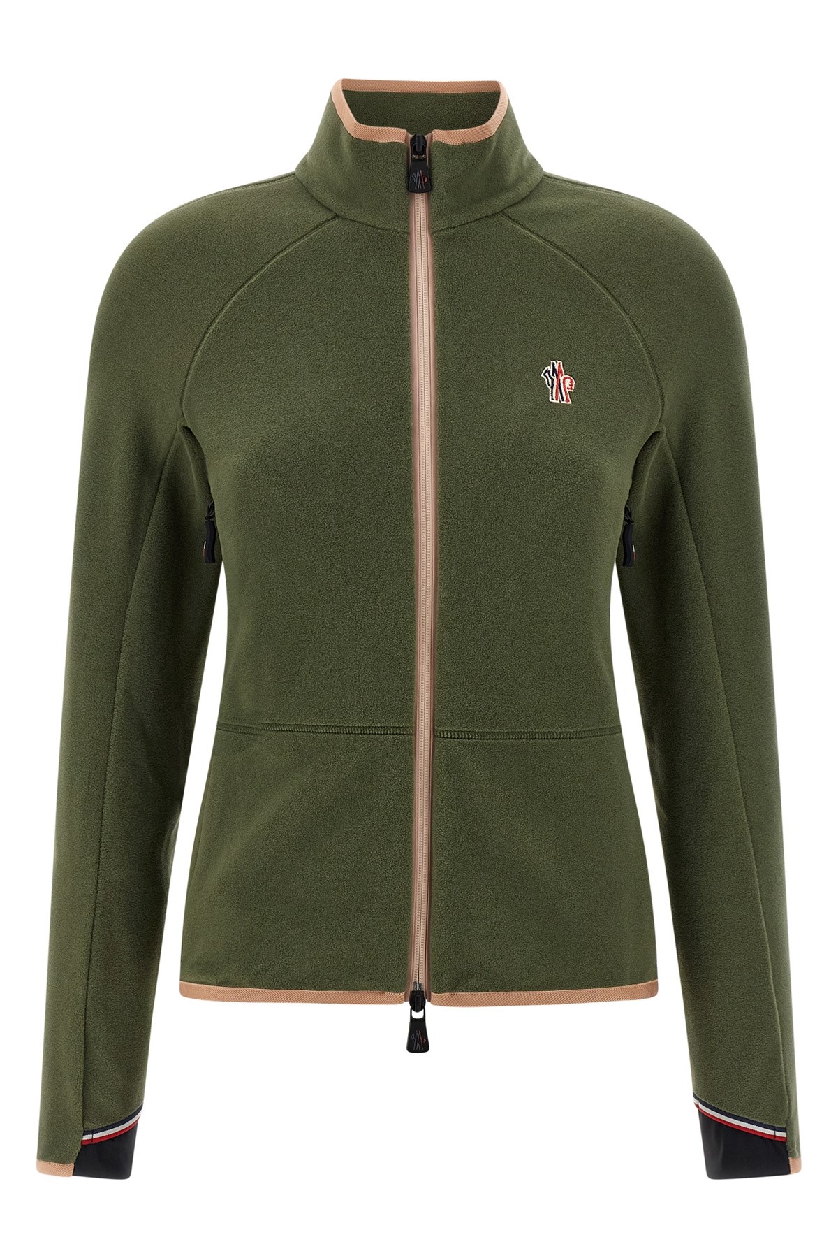 Moncler High Collar Long Sleeve Cardigan Sweater In Green