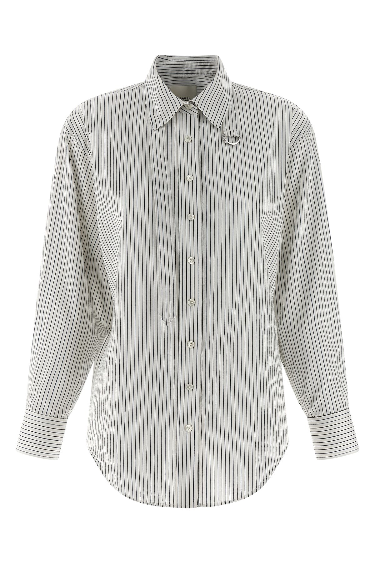 Isabel Marant Striped Long Sleeve Shirt With Adjustable Tie In Gray