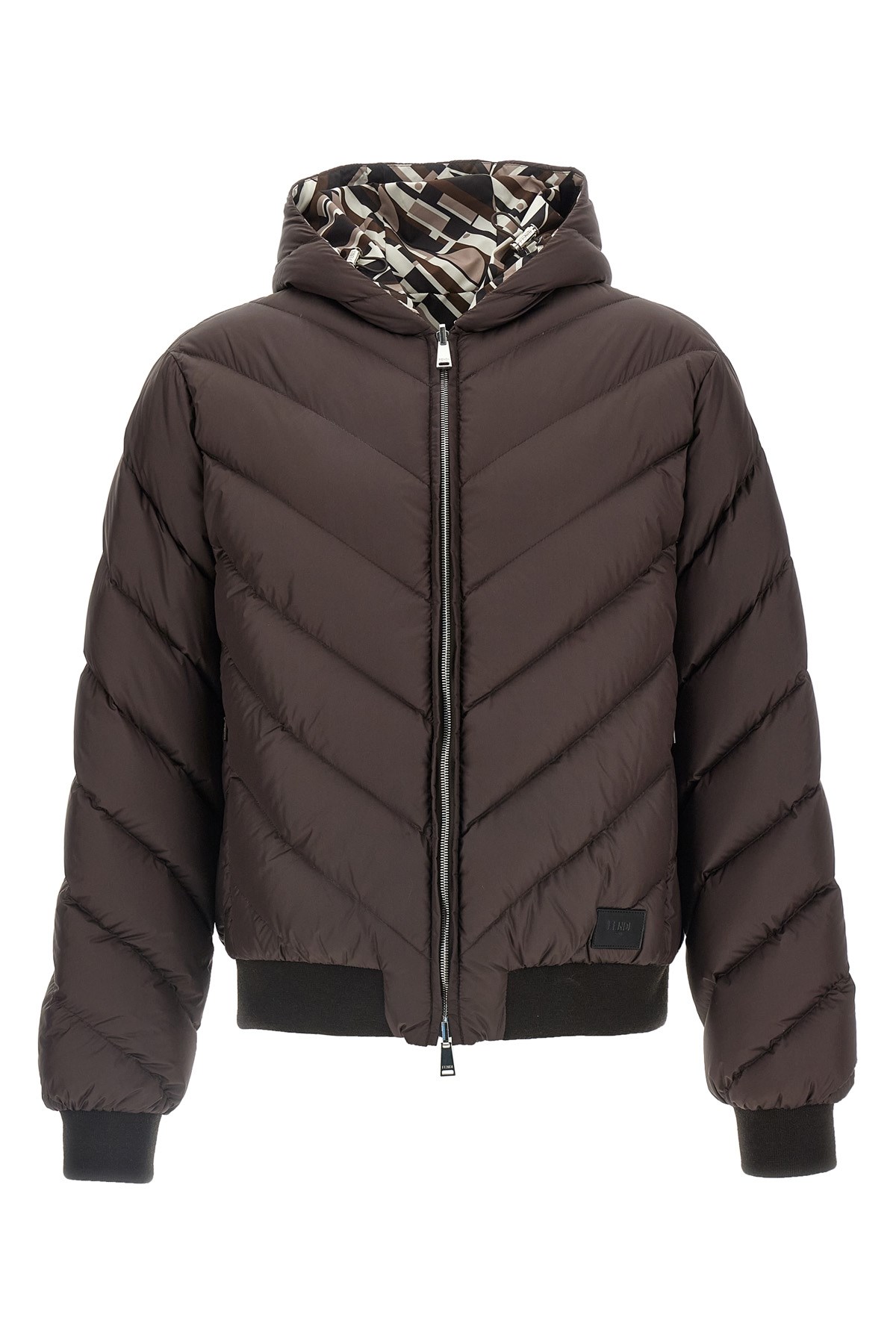 Fendi Reversible Down Jacket Puffer Jackets Beige In Brown
