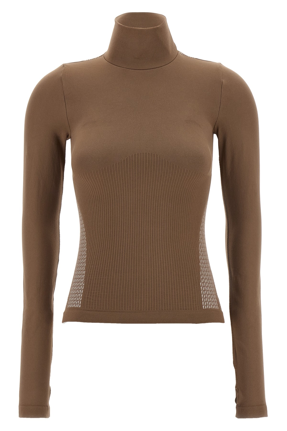 Fendi High Neck Long Sleeve Stretch Jersey In Orange