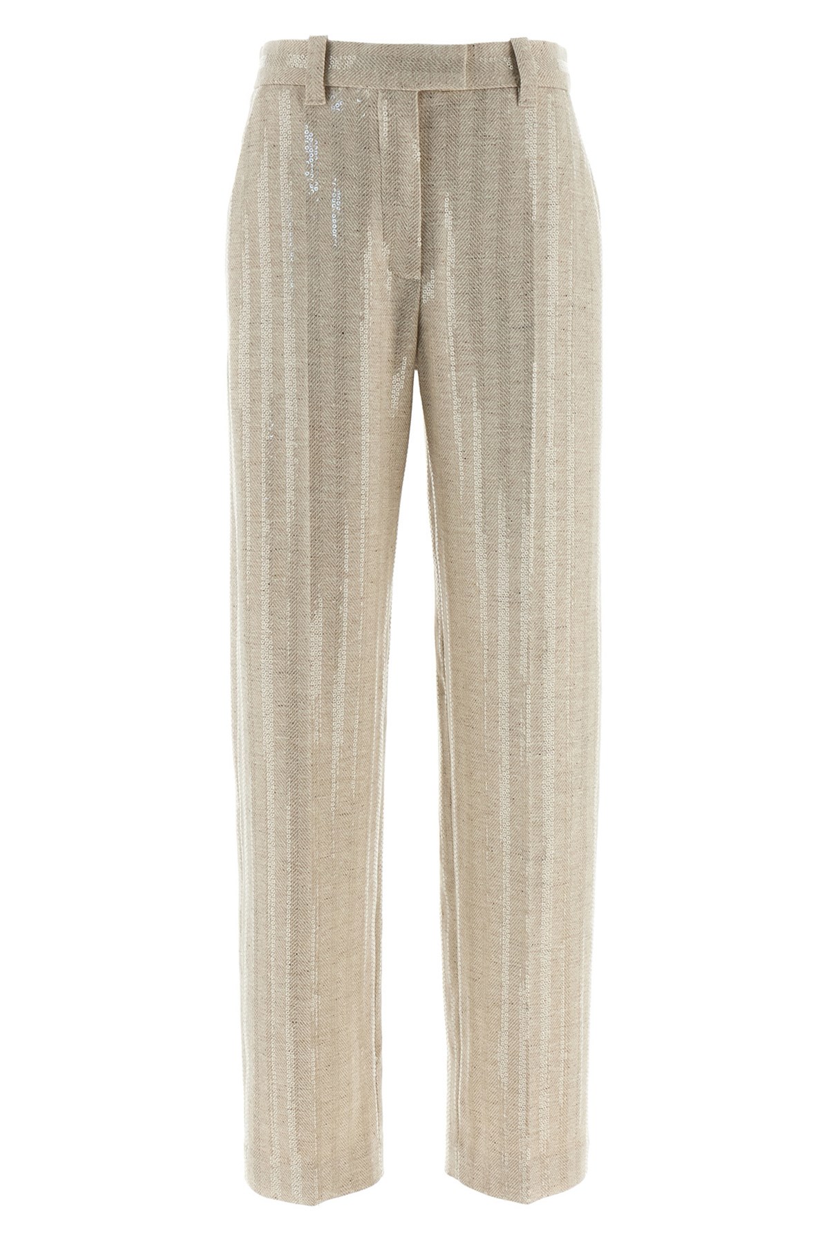 Brunello Cucinelli Herringbone Trousers With Straight Leg And Pockets In Neutral