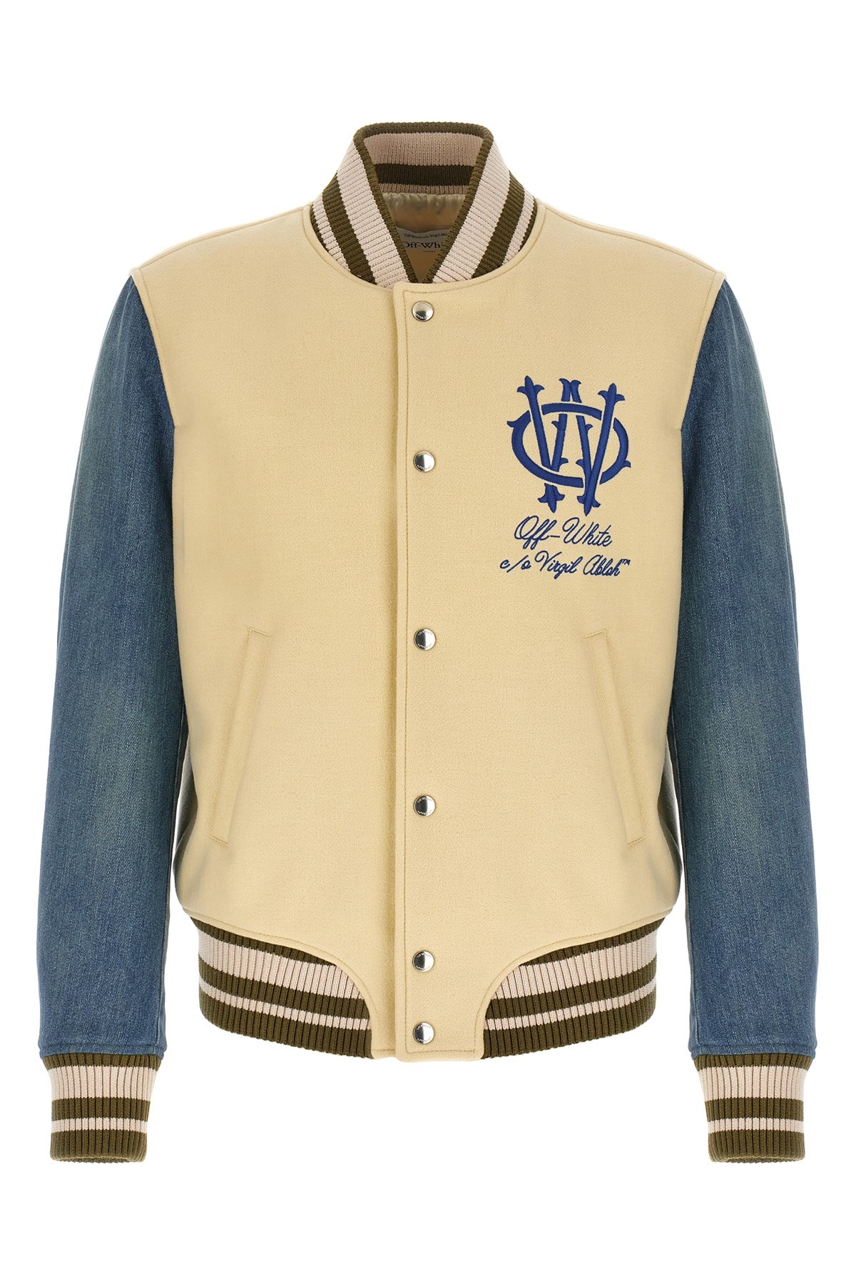 Off-white Gothic Wool Denim Varsity Puffer Jackets White In White