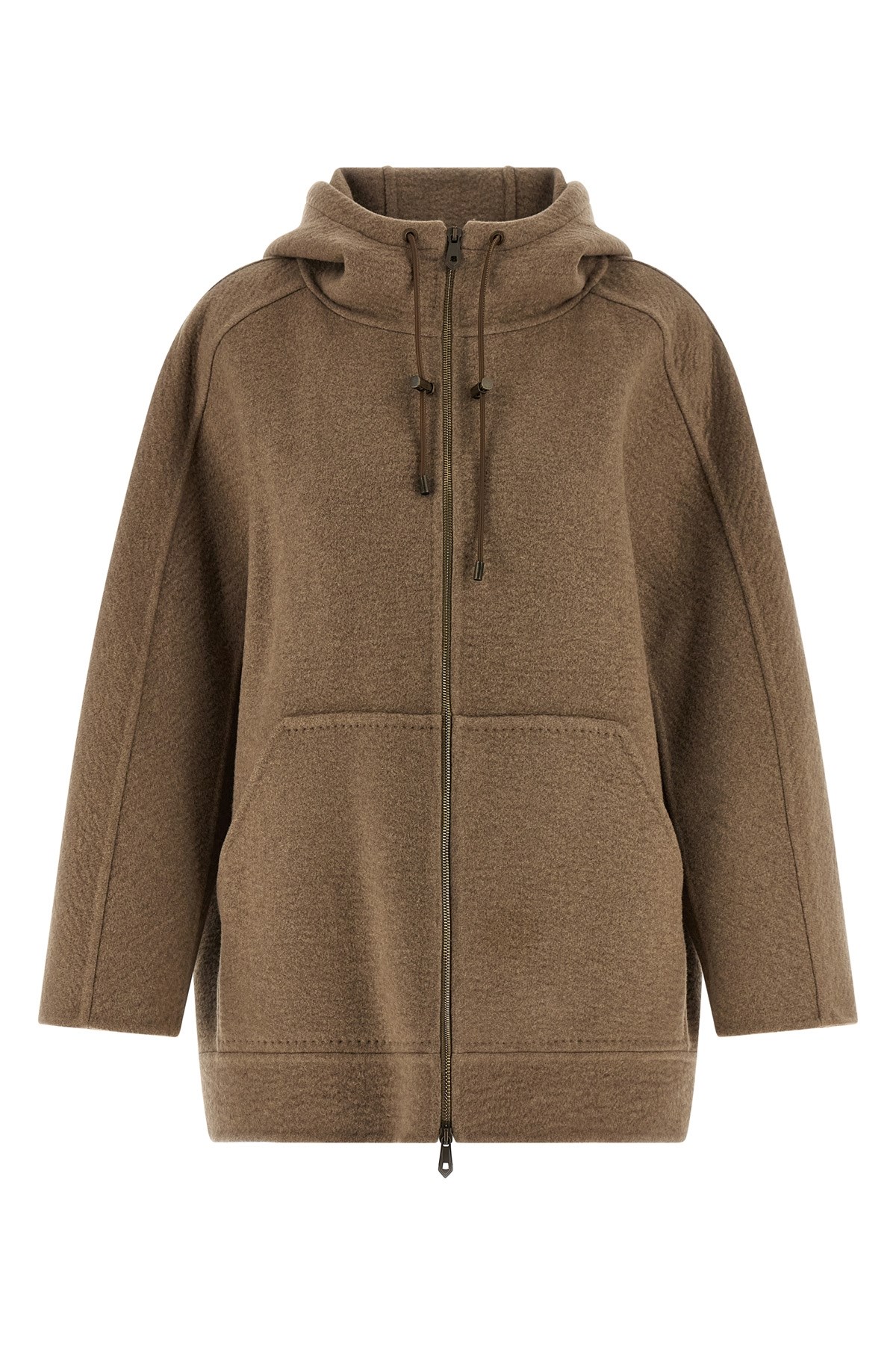 Max Mara Hooded Coat With Drawstring And Pockets In Brown
