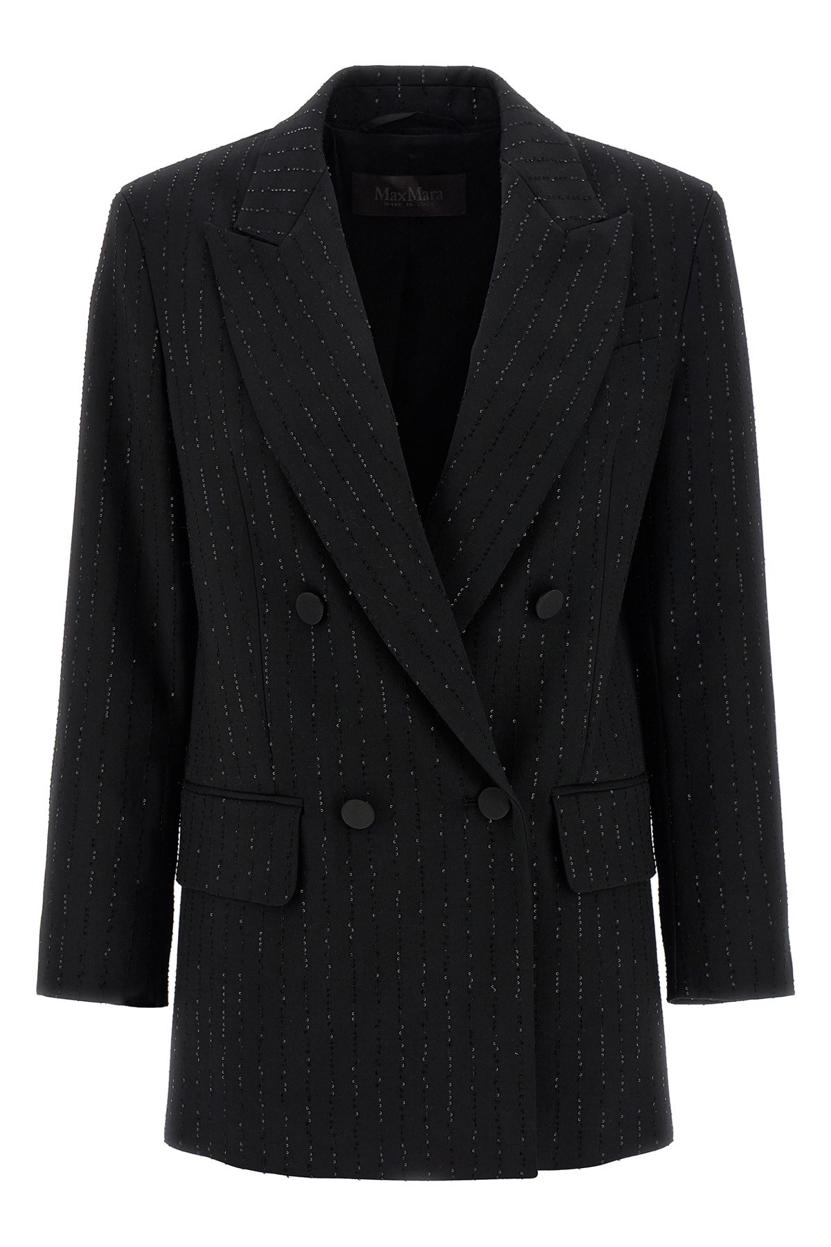 Max Mara Black Double-breasted Sequin Wool Blazer In Multi