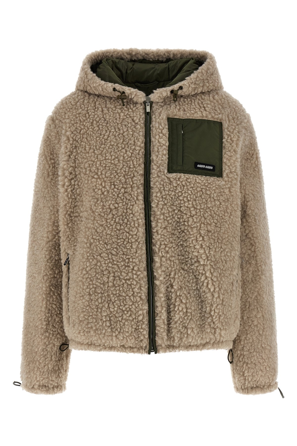 Miu Miu Hybrid Construction Down Jacket In Neutral