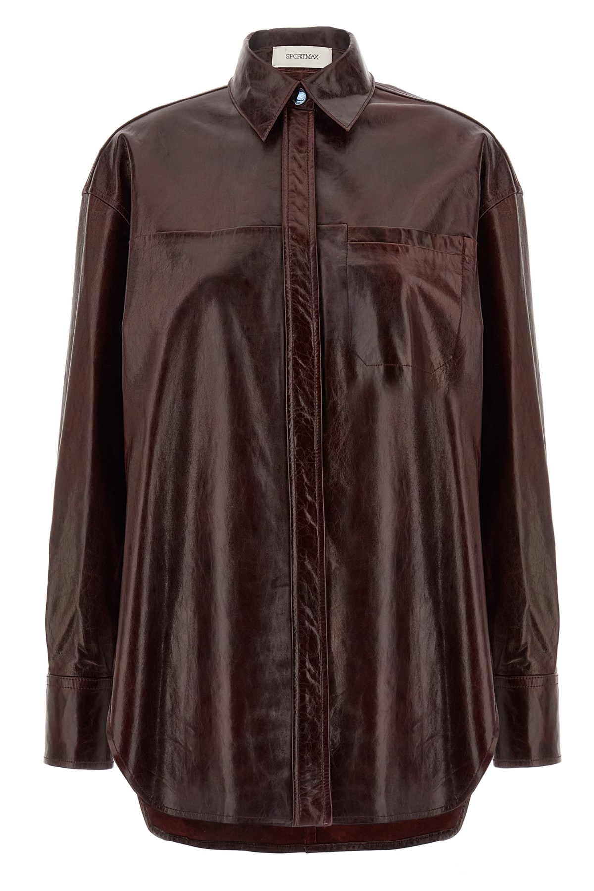Sportmax Longline Shirt With Chest Pocket And Collar In Burgundy