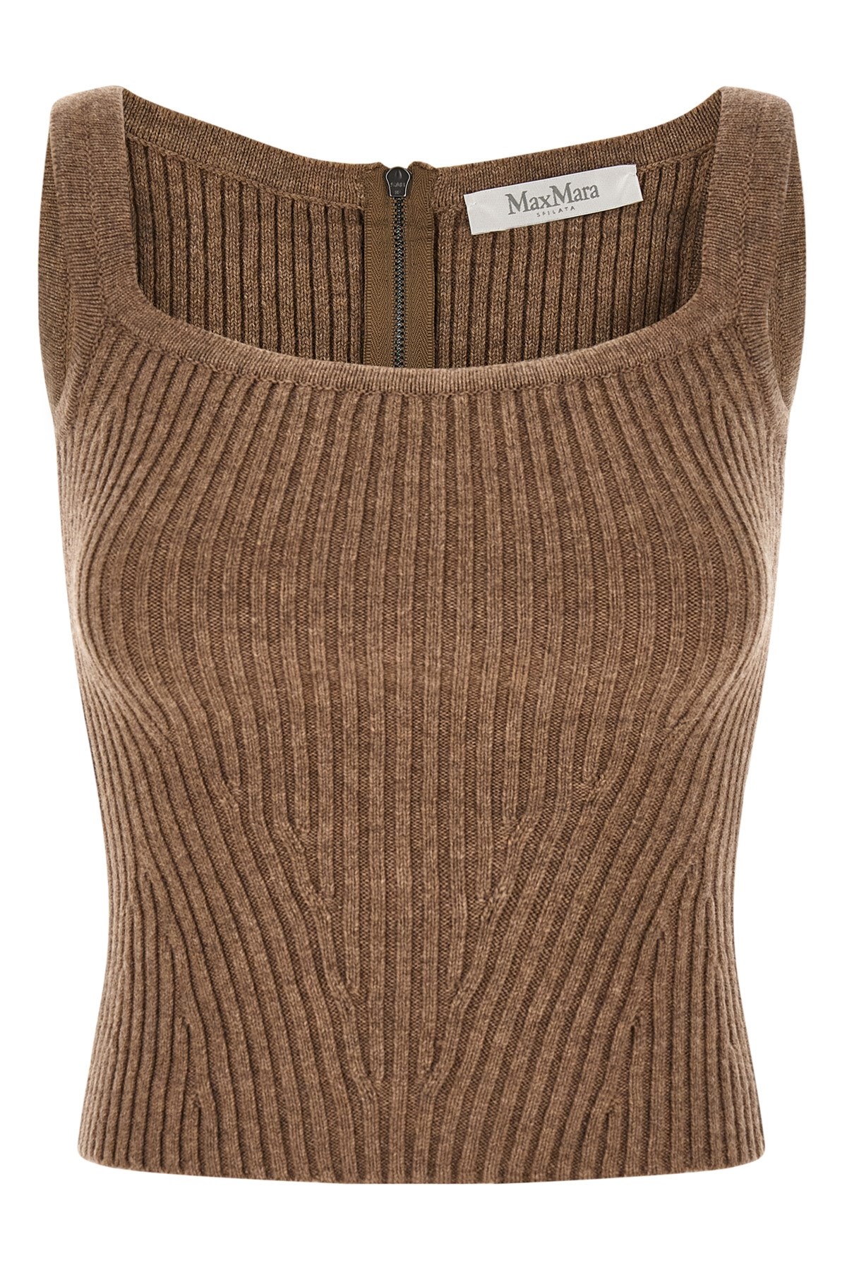 Max Mara Aretusa Ribbed-knit Tank Top In Brown