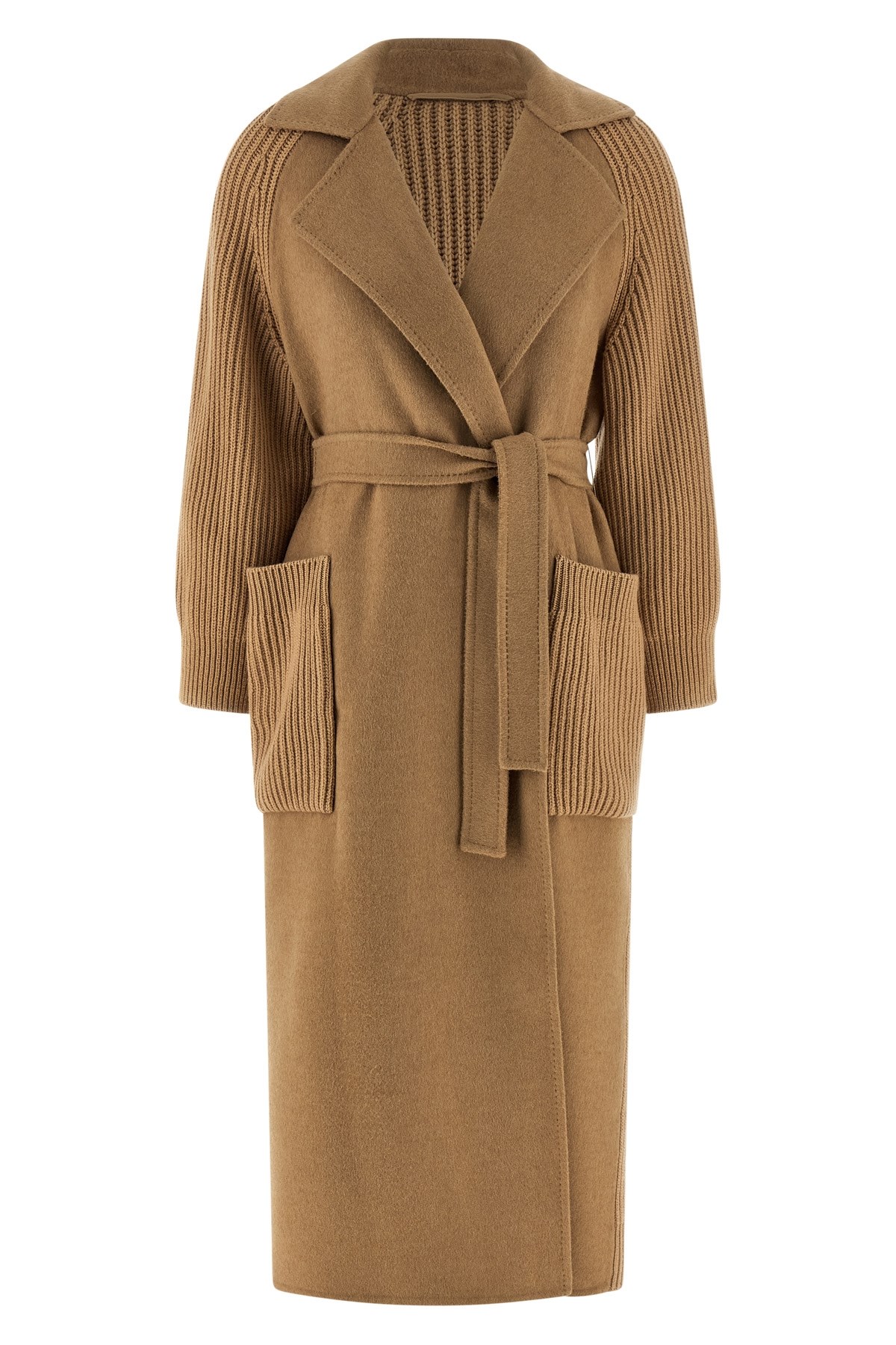 Max Mara Long Belted Coat Notched Lapel In Sand