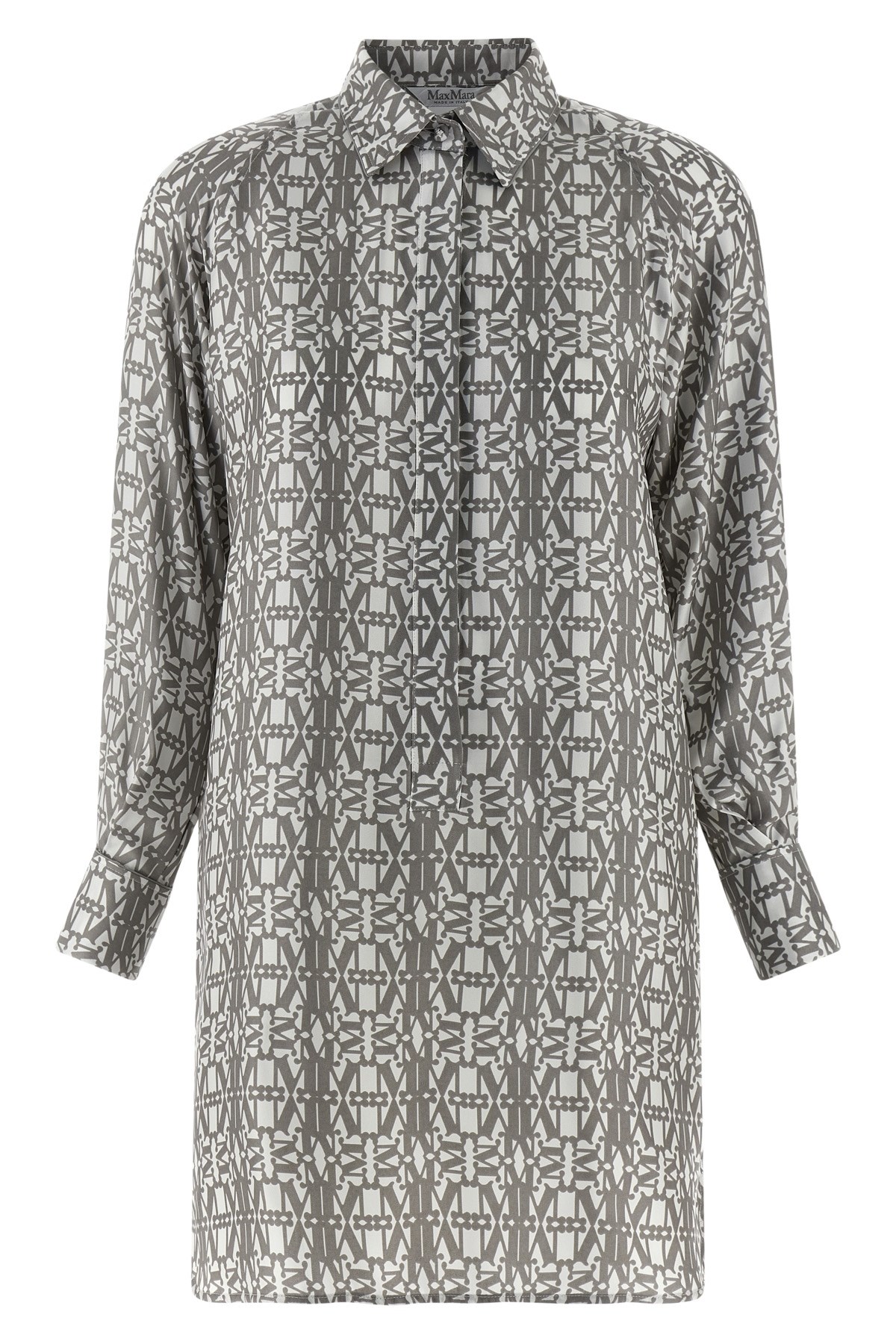 Max Mara Geometric Long Sleeve Dress With Side Slits In Gray