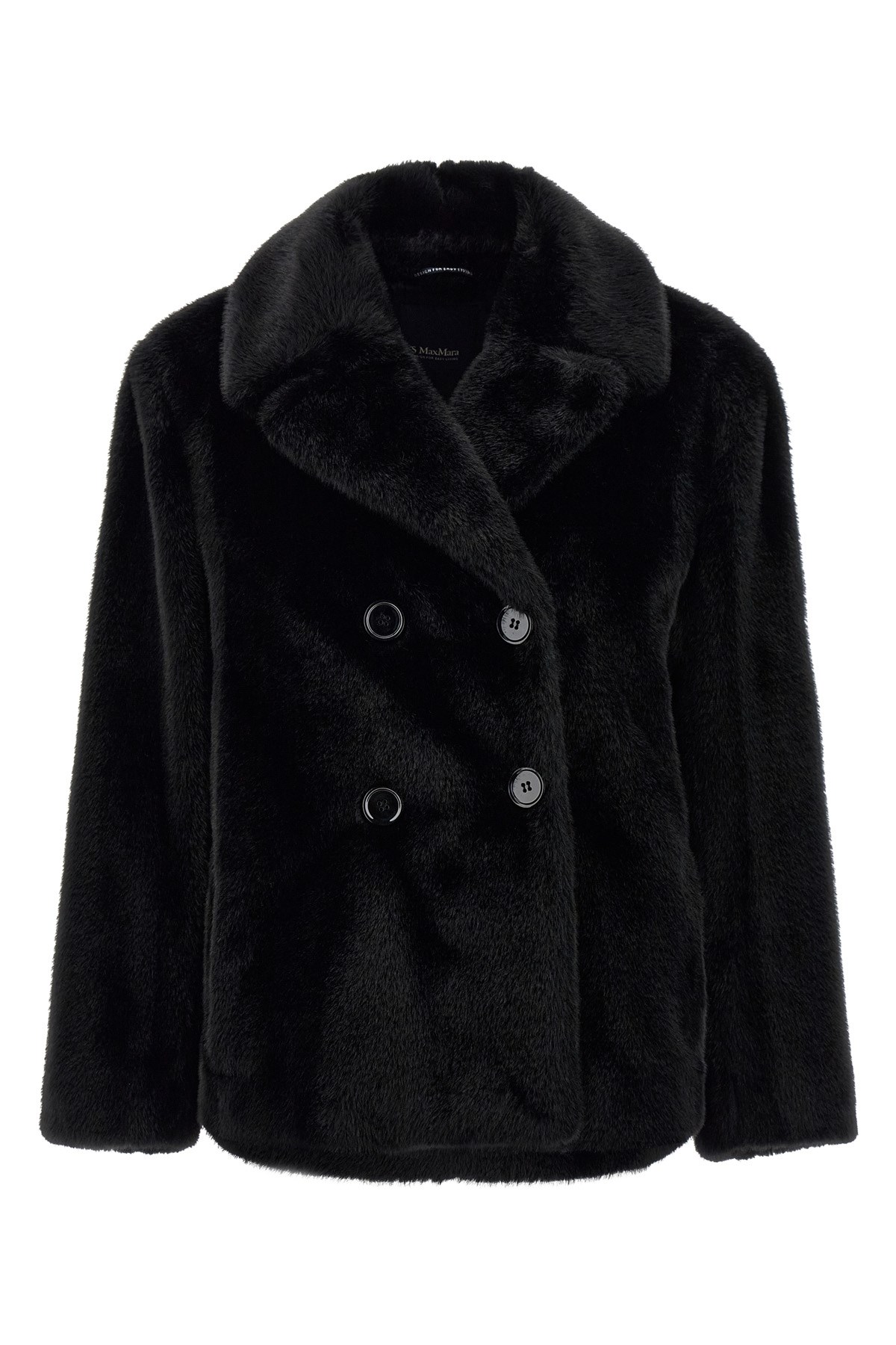 Max Mara Double-breasted Jacket With A Fluffy Texture In Black