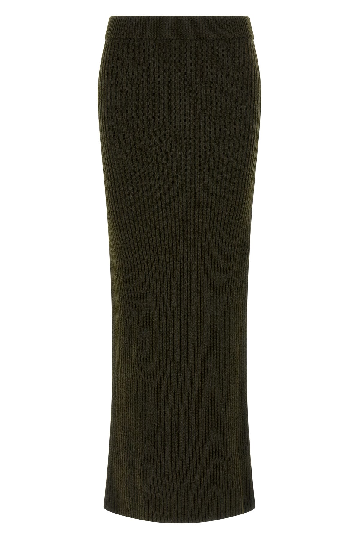 Max Mara Ribbed Texture Skirt Elastic Waistband In Green