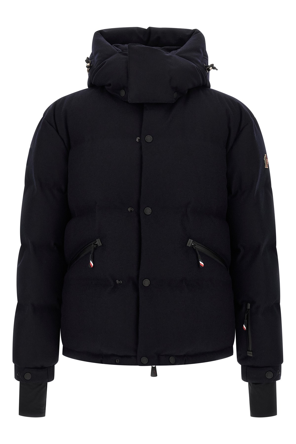 Moncler Down Jacket With Hood And Zippered Pockets In Blue