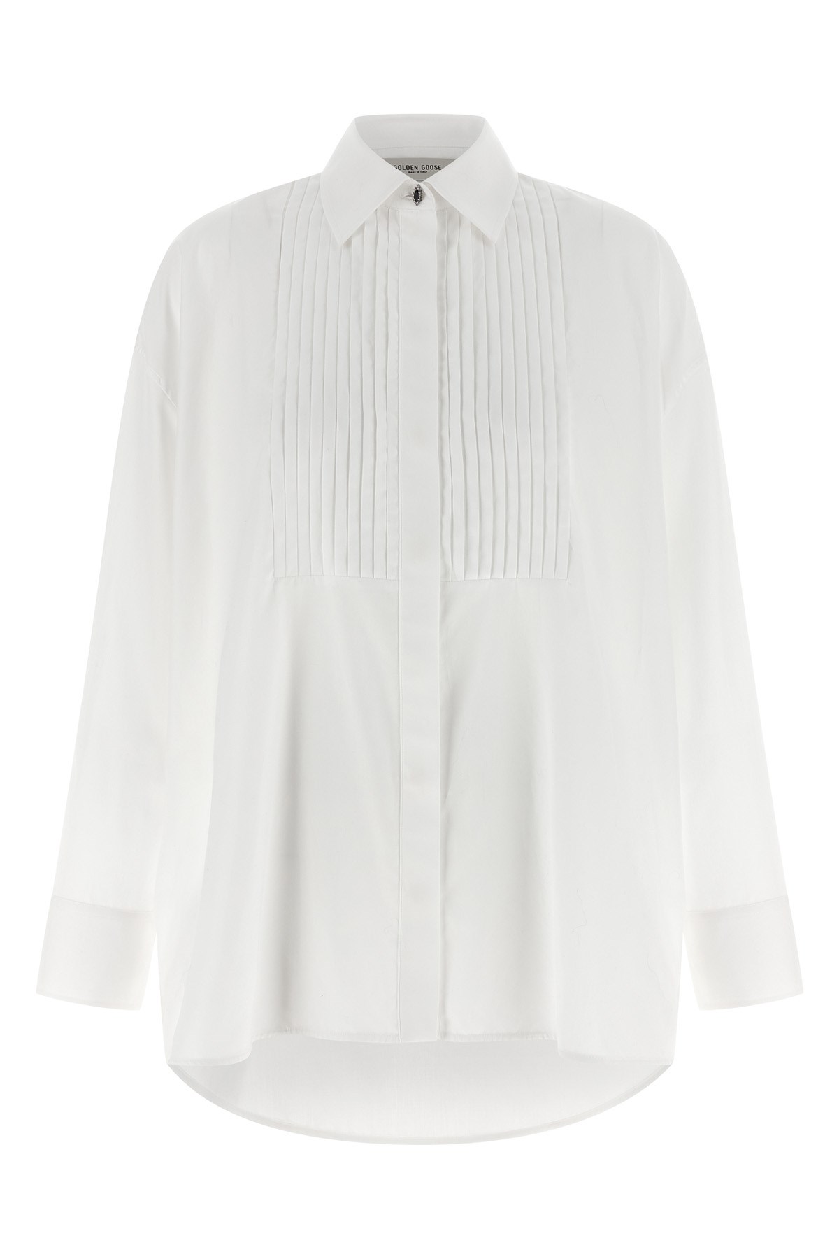 Golden Goose Oversized White Cotton Shirt With Pleated Bib And Jewel Buttons In White