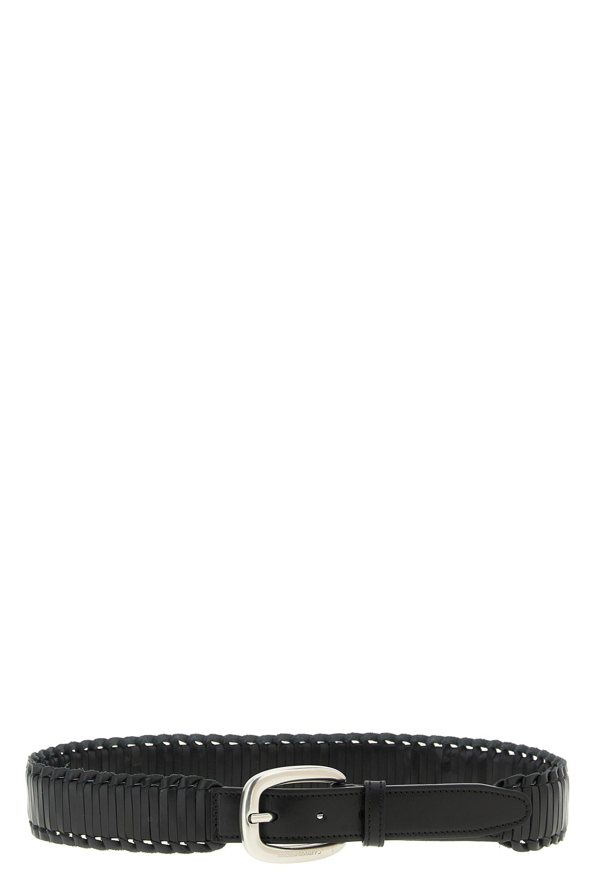 Golden Goose Woven Design Belt Silver Buckle In Black
