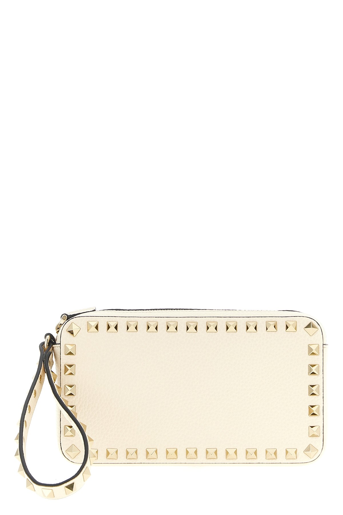 Valentino Ruckstud Wrist-strap Clutch Bag In Neutral