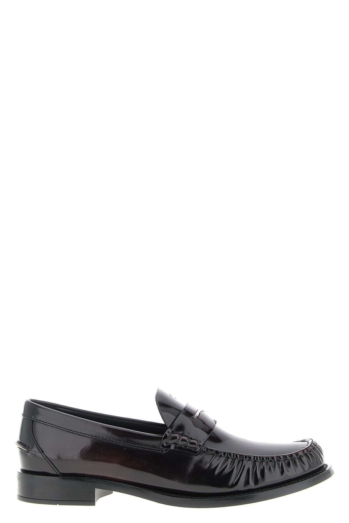 Prada Brushed Leather Loafers In Burgundy