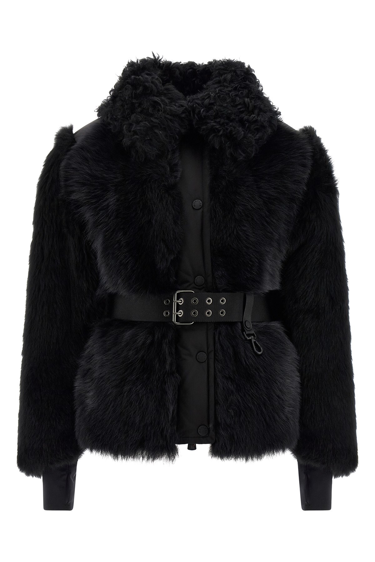 Moncler Belted Waist Down Jacket With High Collar In Black