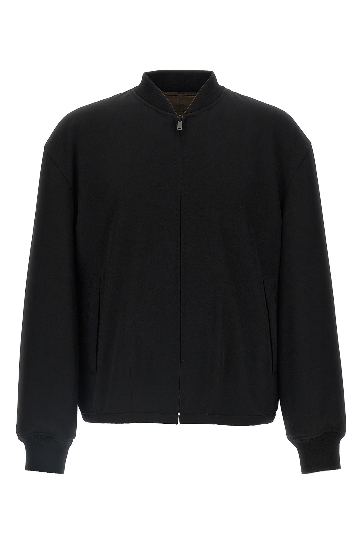 The Row Wool Fenn Bomber Jacket With Ribbed Cuffs And Hem In Black