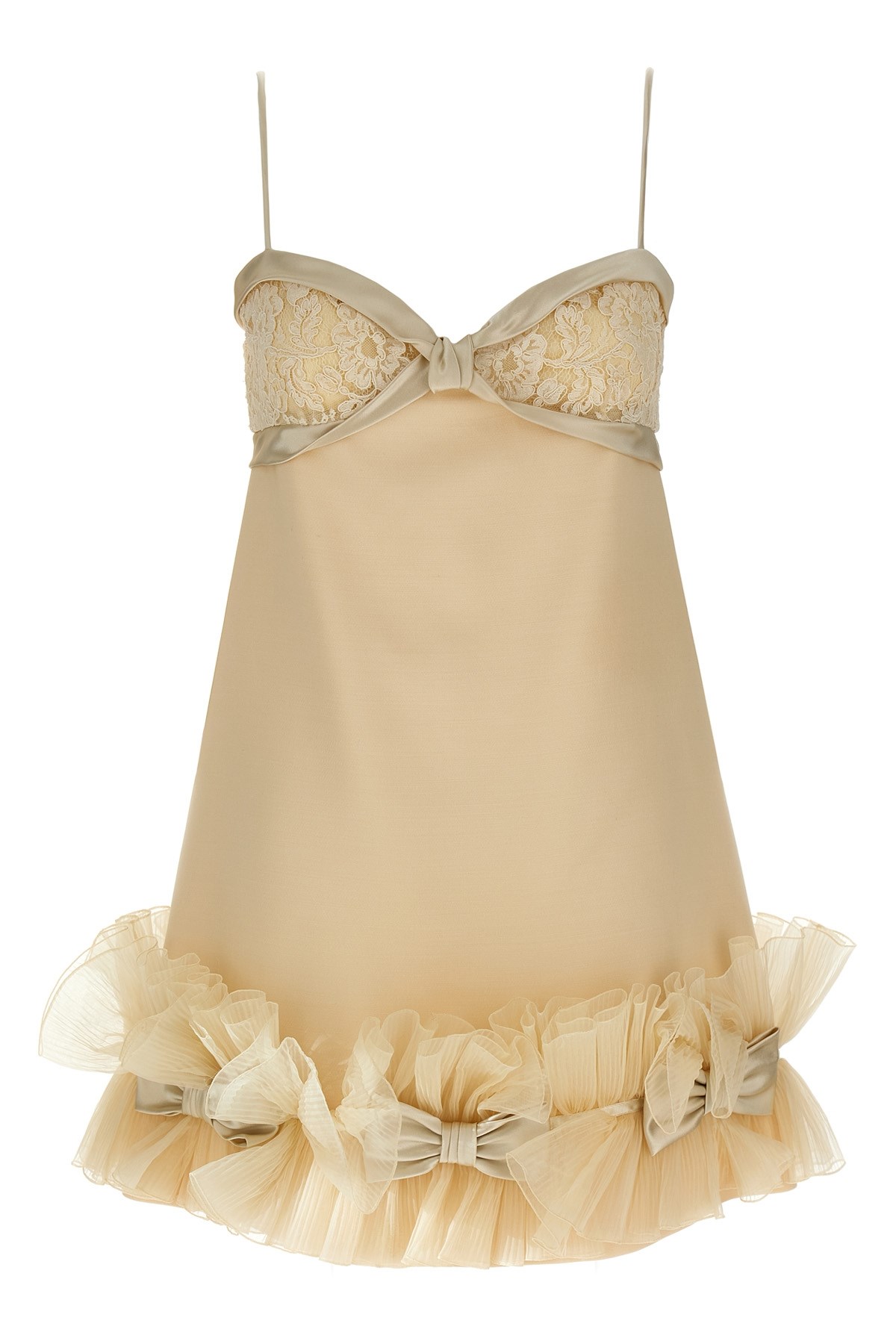 Valentino Garavani Pleated Ruffles Dress In Neutral