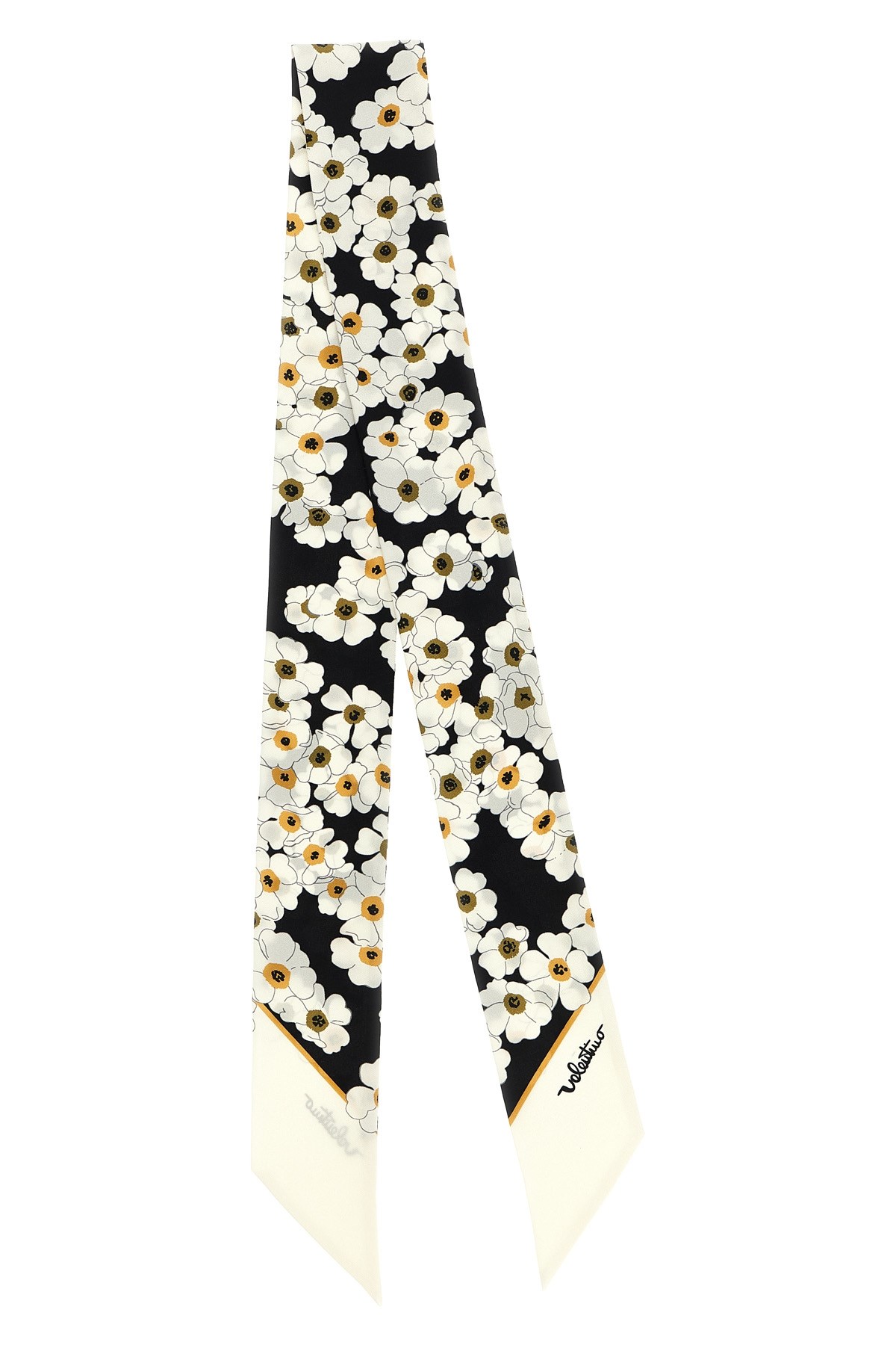 Valentino Floral Patterned Scarf Pointed Ends In Brown