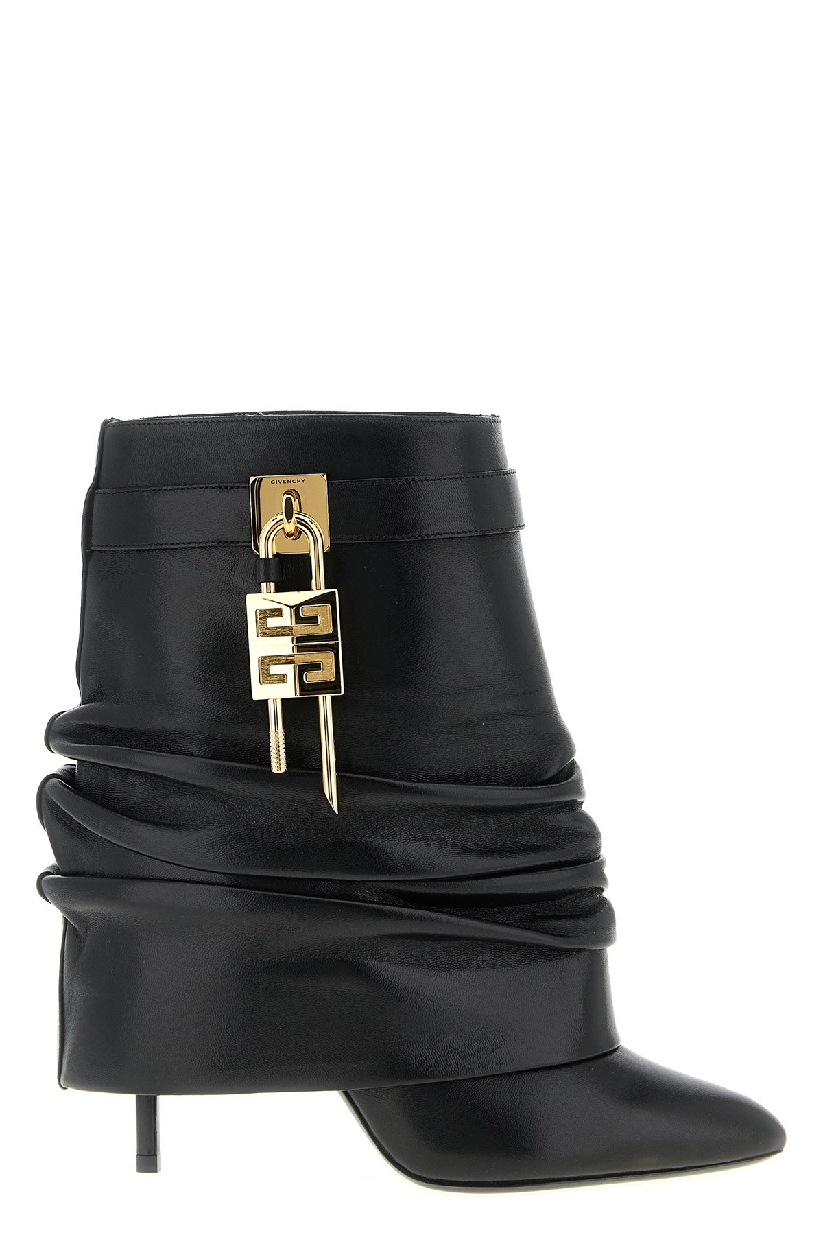 Givenchy Women Black Nappa Leather Shark Lock Stiletto Ankle Boots In Multi