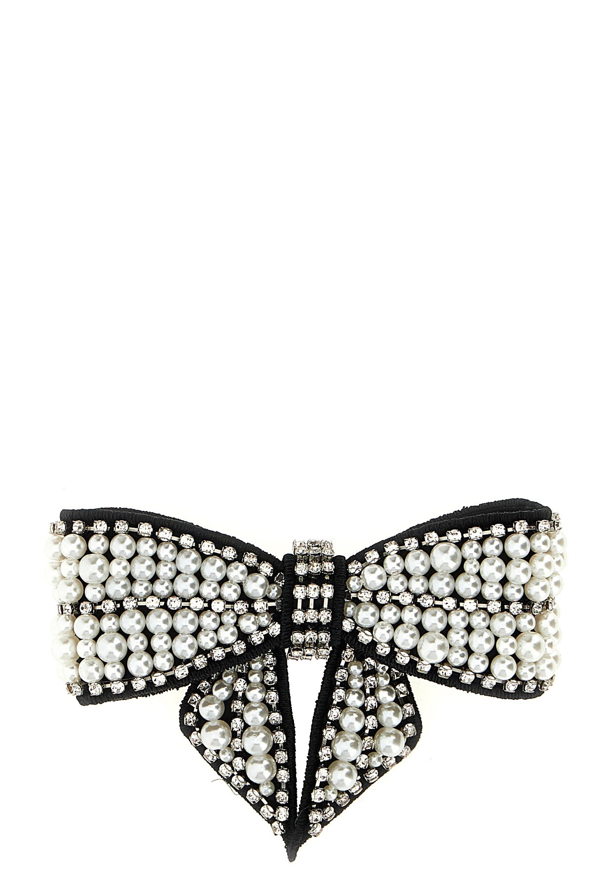 Self-portrait Pearl Embellished Bow Hair Clip In Black