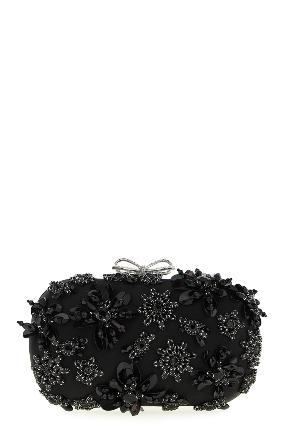 Self-portrait 'black Satin Floral Crystal' Clutch