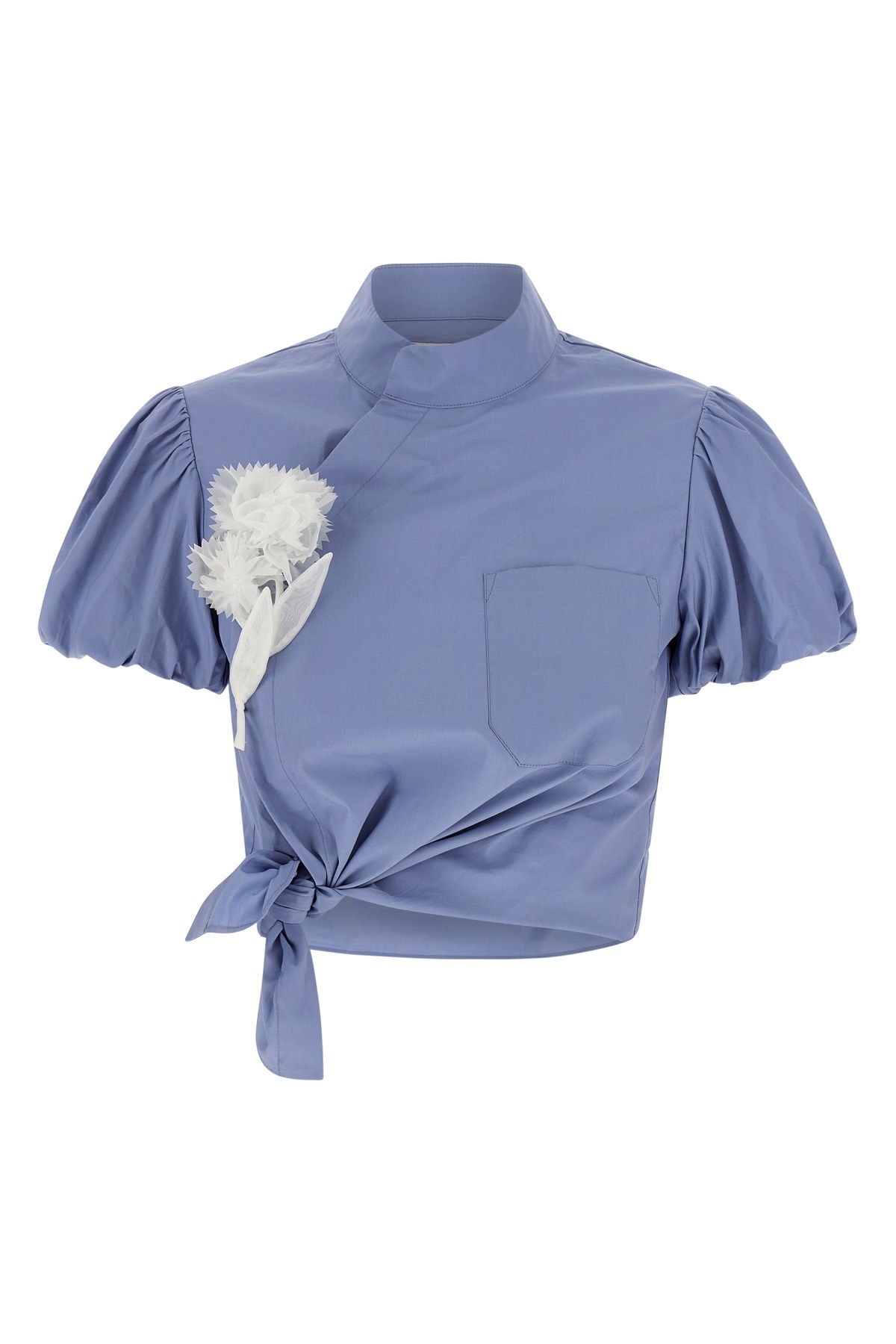 Self-portrait Blue Cotton Tie Side Tops Light Blue In Blue