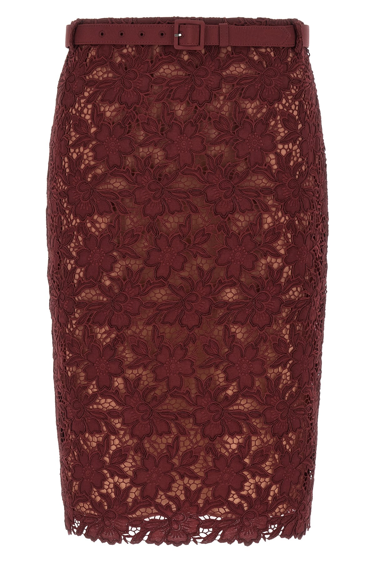 Self-portrait Burgundy Guipure Lace Midi Skirts Bordeaux In Multi