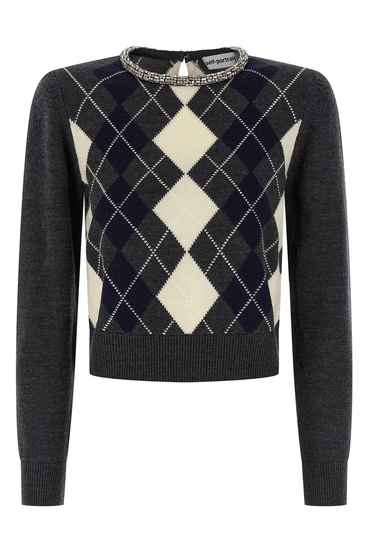 Self-portrait Womens Self Portrait Argyle Crystal Wool Jumper In Black