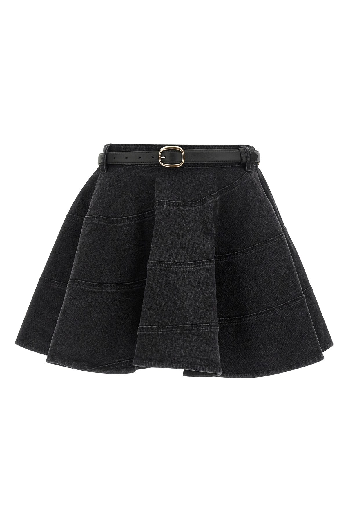 Self-portrait 'black Flared Denim Mini' Skirt