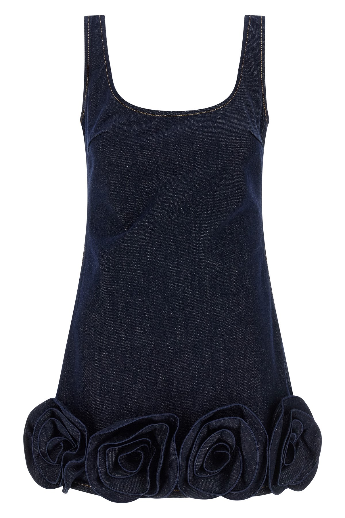 Self-portrait Indigo Denim 3d Flower Mini Dress In Multi