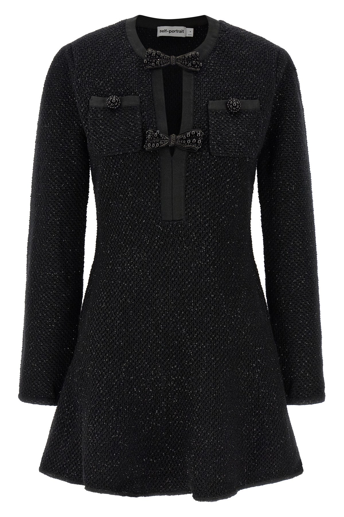 Self-portrait Black Sequin Knit Mini Dress In Black