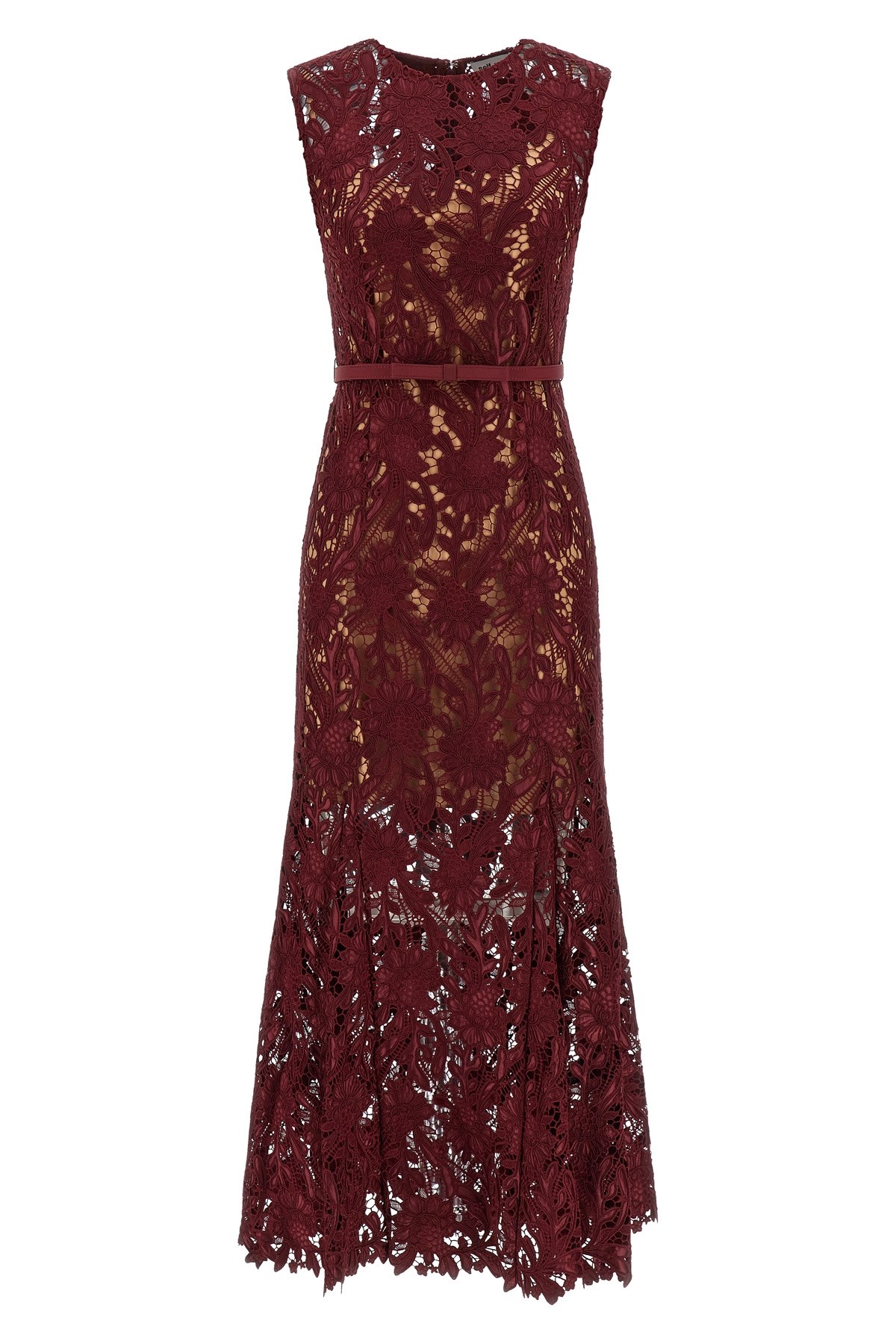 Self-portrait Burgundy Guipure Lace Midi Dresses Bordeaux In Brown
