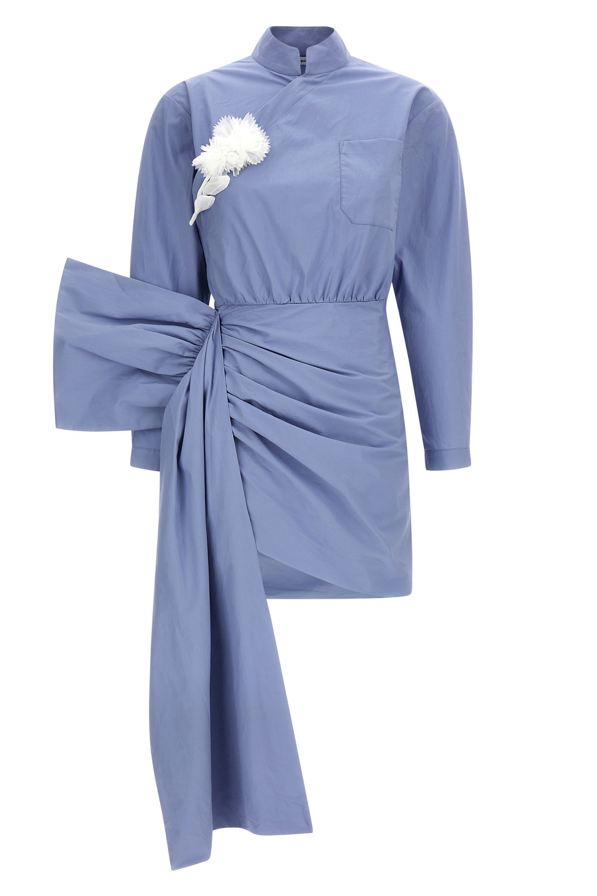 Self-portrait Blue Cotton Tie Side Mini Dresses Light Blue In Multi