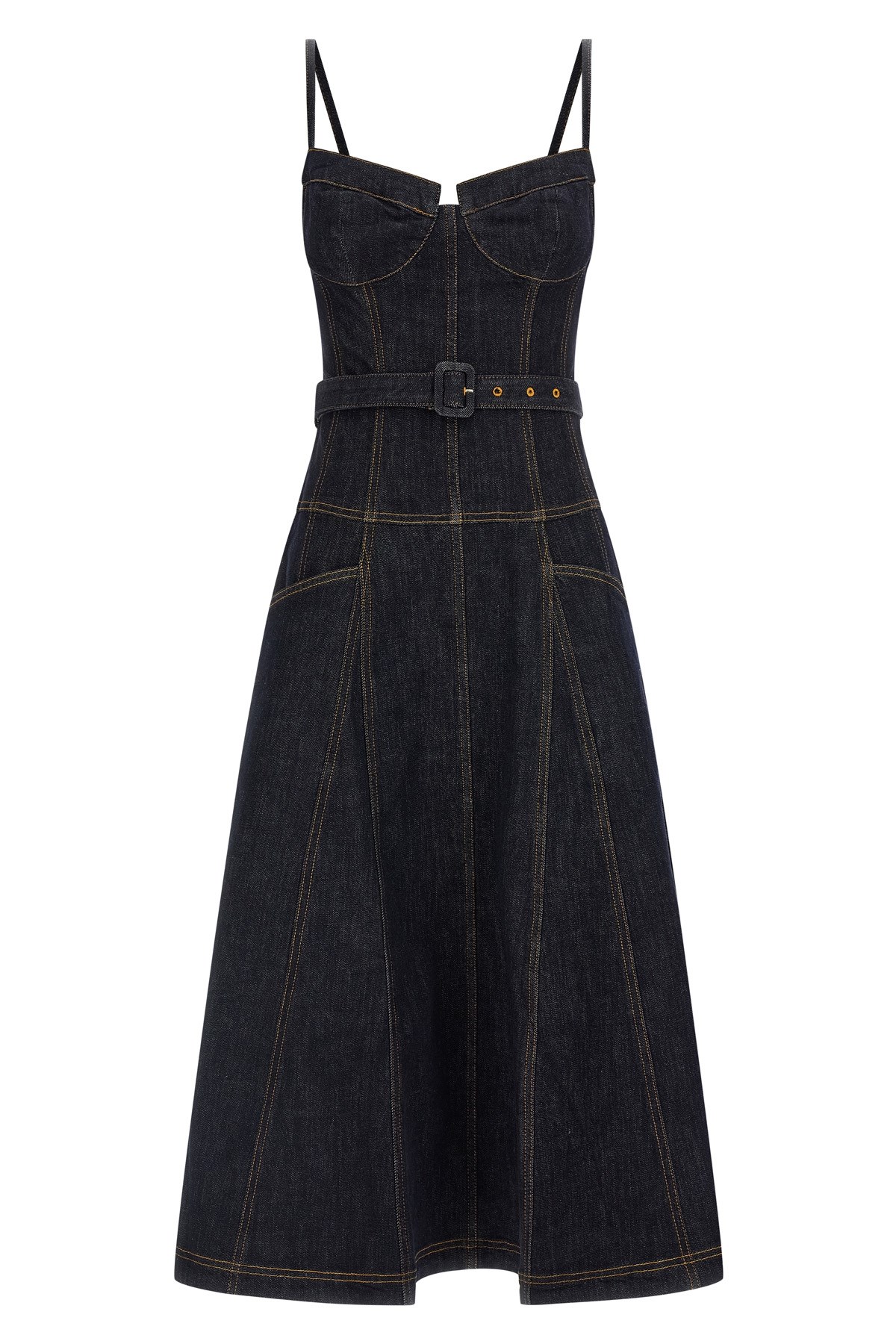 Self-portrait 'indigo Denim Flared Midi' Dress In Blue