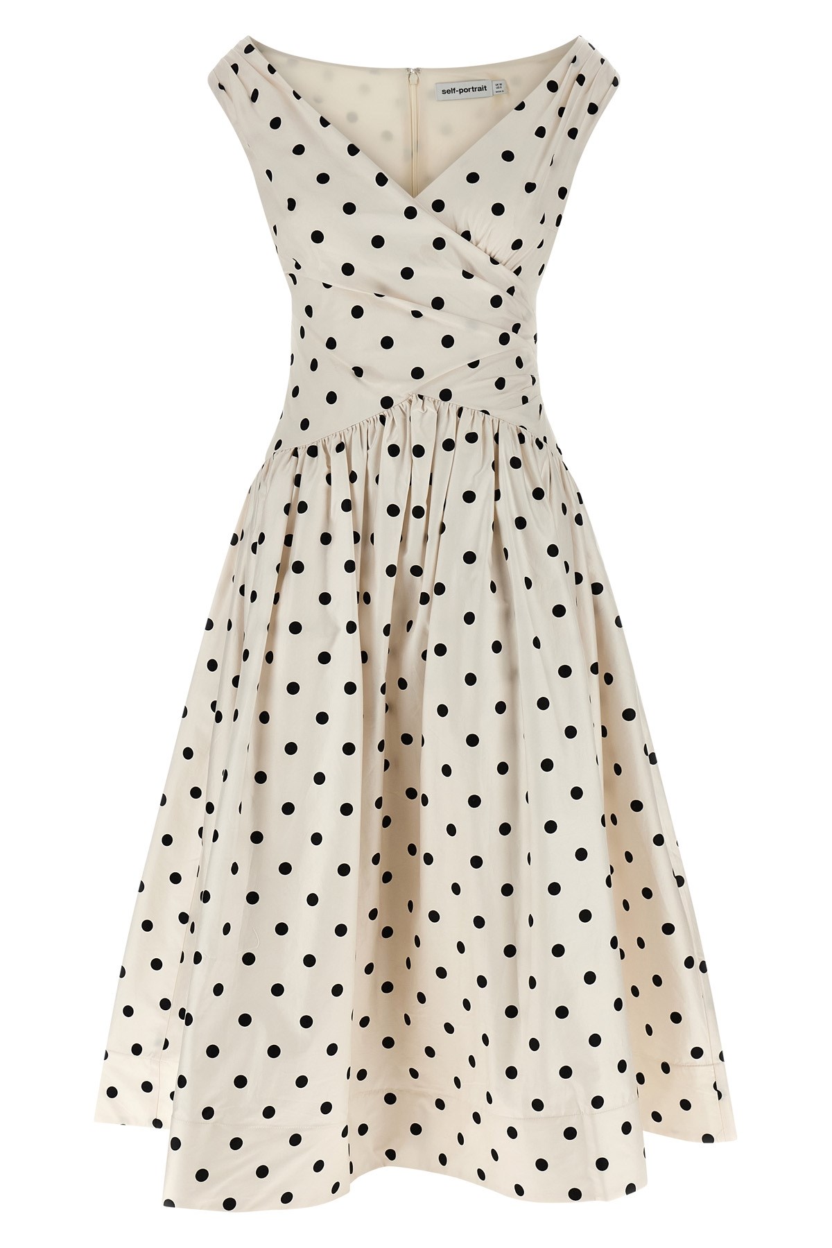 Self-portrait Cream Polka Dot Cotton Midi Dress In White