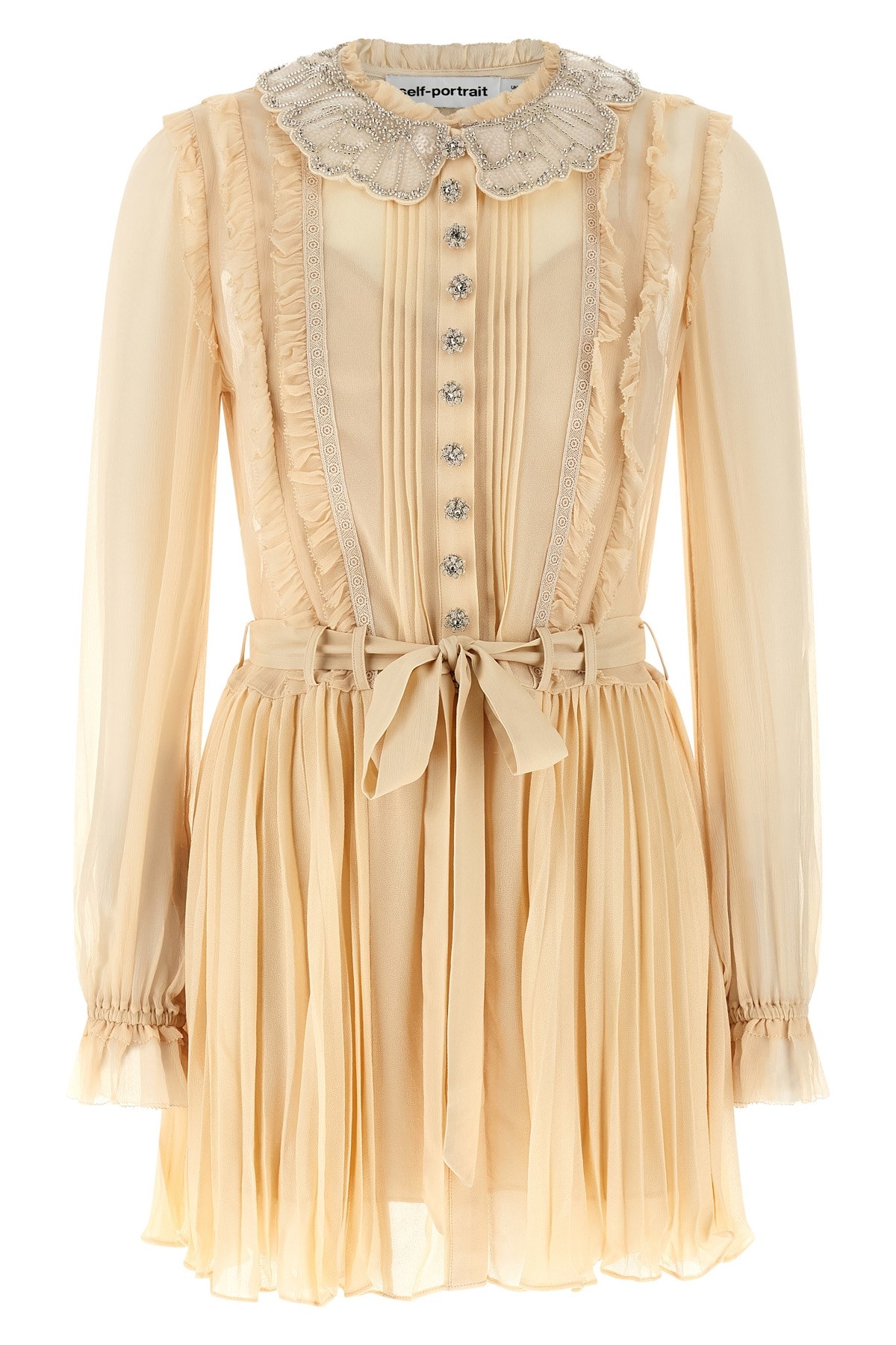 Self-portrait Tan Pleated Georgette Mini Dresses Yellow In Yellow