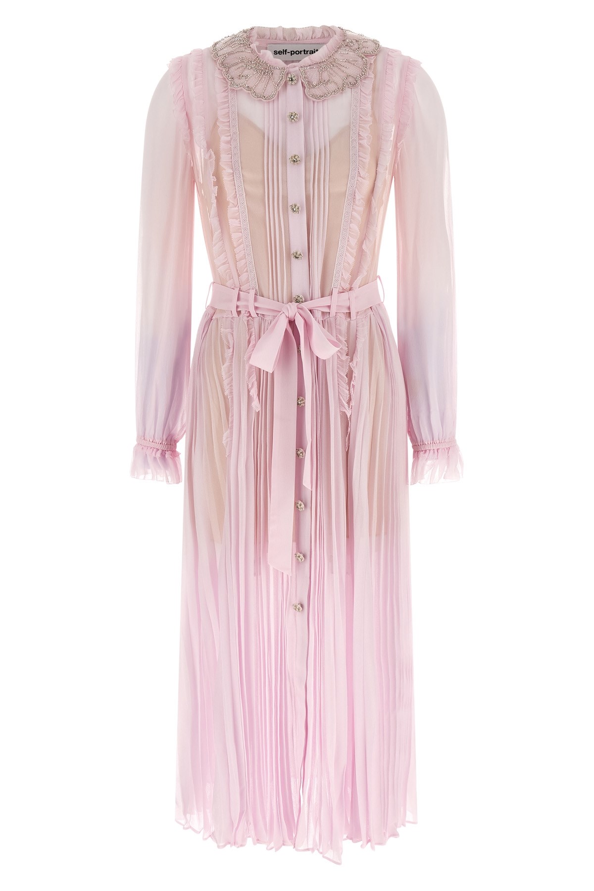 Self-portrait Pink Pleated Georgette Midi Dresses Pink In Multi