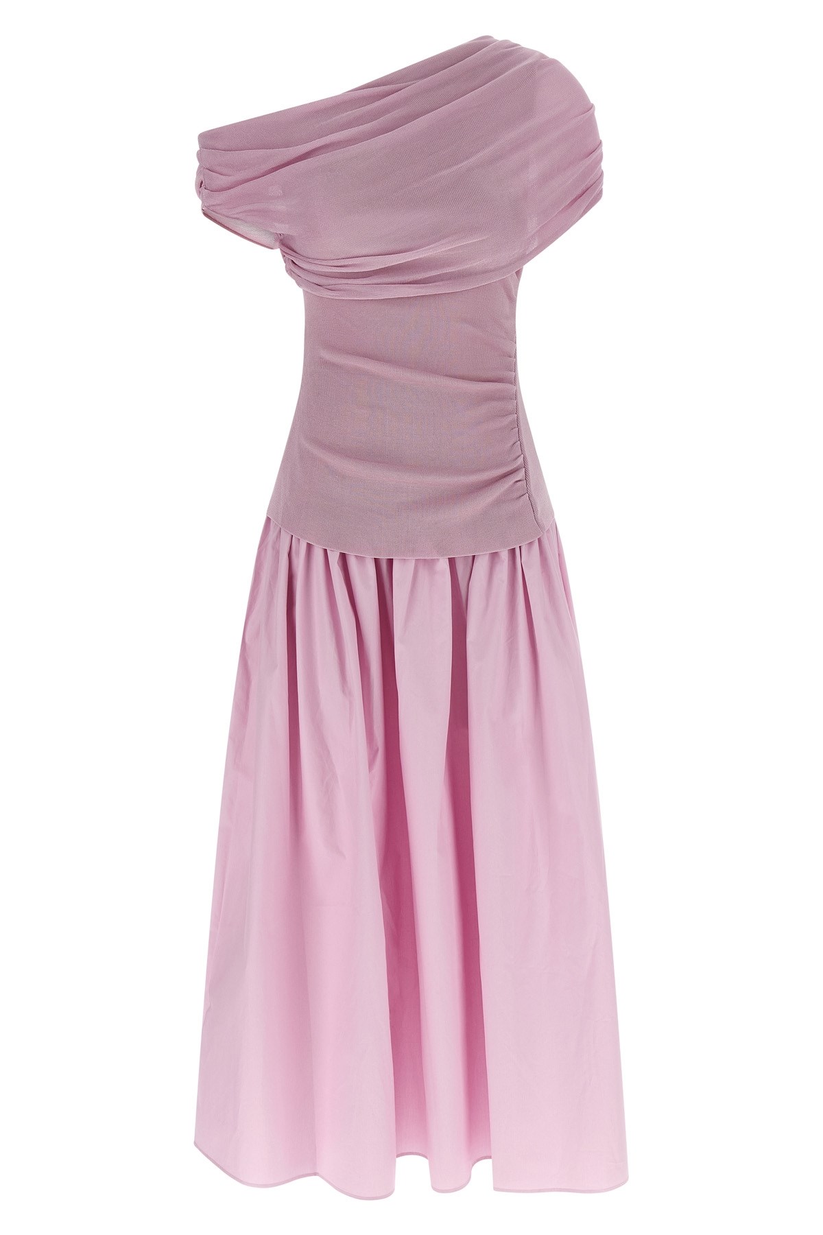 Self-portrait Pink Cotton Draped Knit Midi Dress In Pink