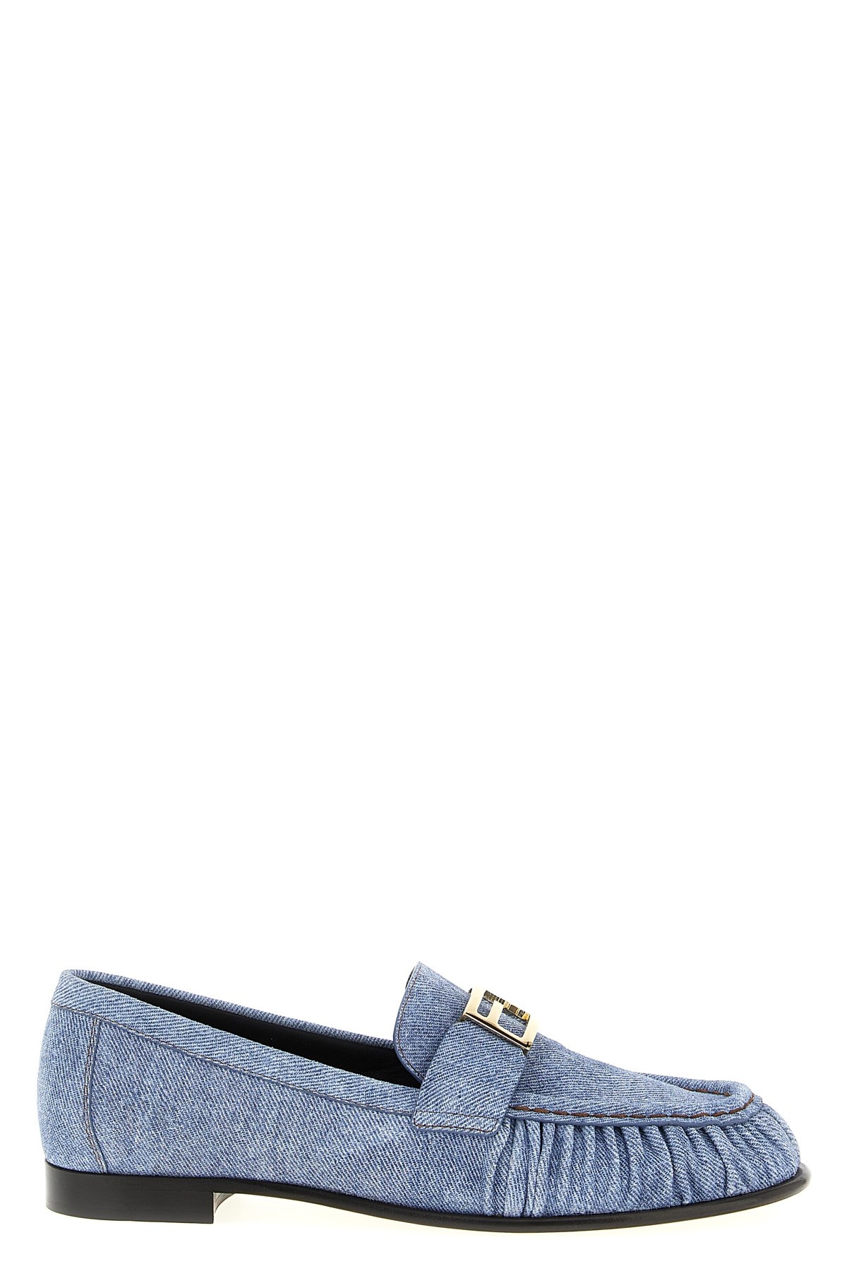 Fendi Baguette Denim Loafers Gold Tone Hardware In Blue
