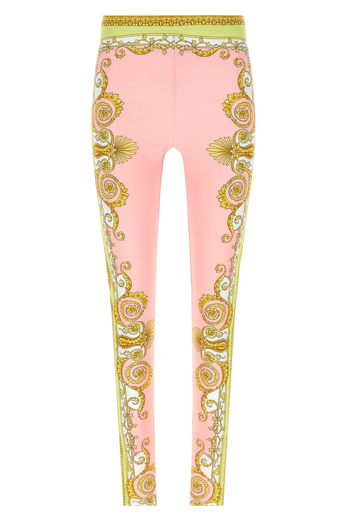 Versace Barocco Stretch Leggings Slim Cut Waistband In Pink