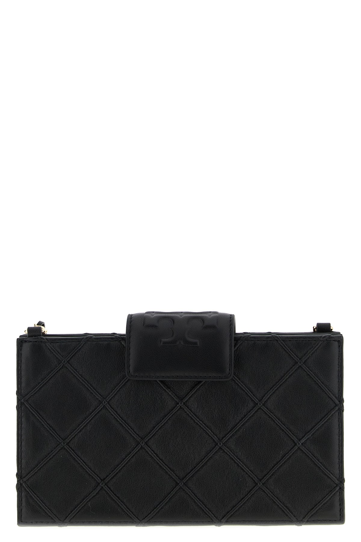 Tory Burch Mini Fleming Chain Wallet In Black