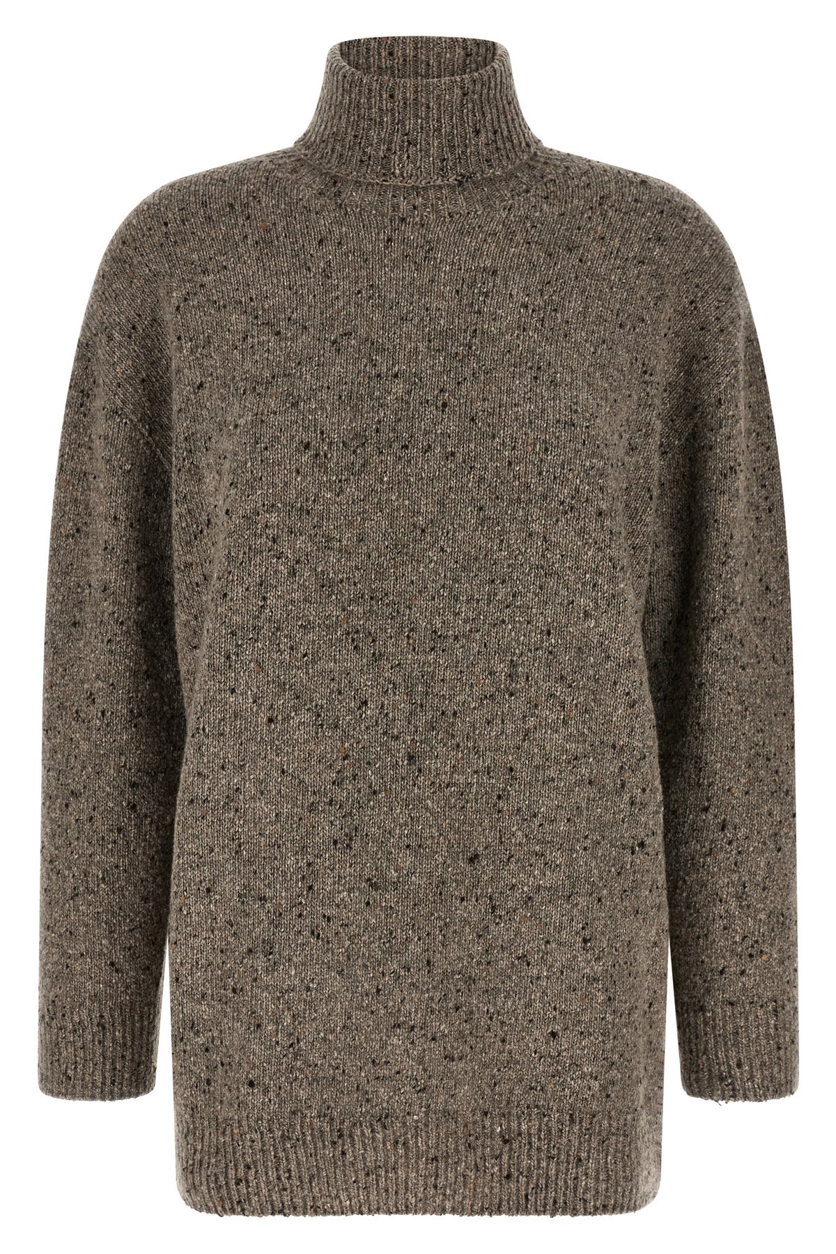 The Row Mirai High Neck Textured Knit Sweater In Brown