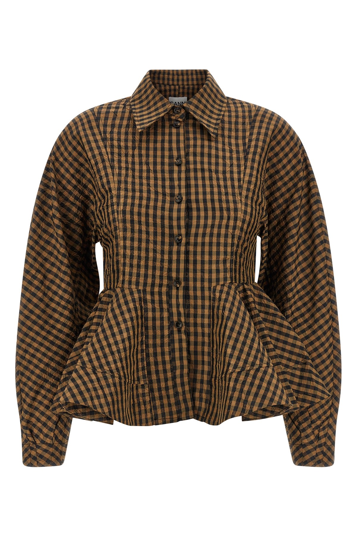 Ganni 'crinckled Taffetà' Blouse In Brown
